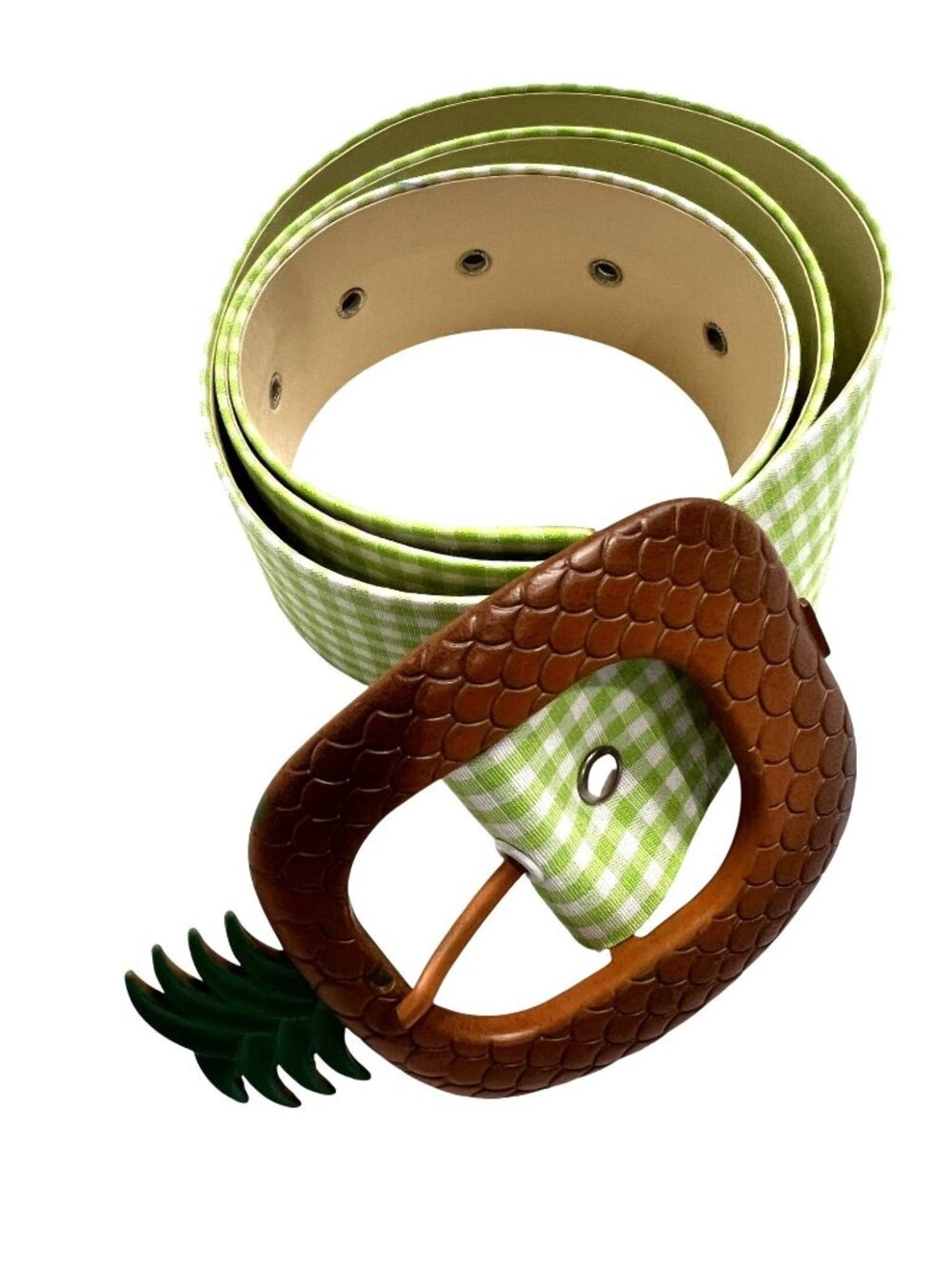 La Veste Gingham Pineapple Belt in Green/White